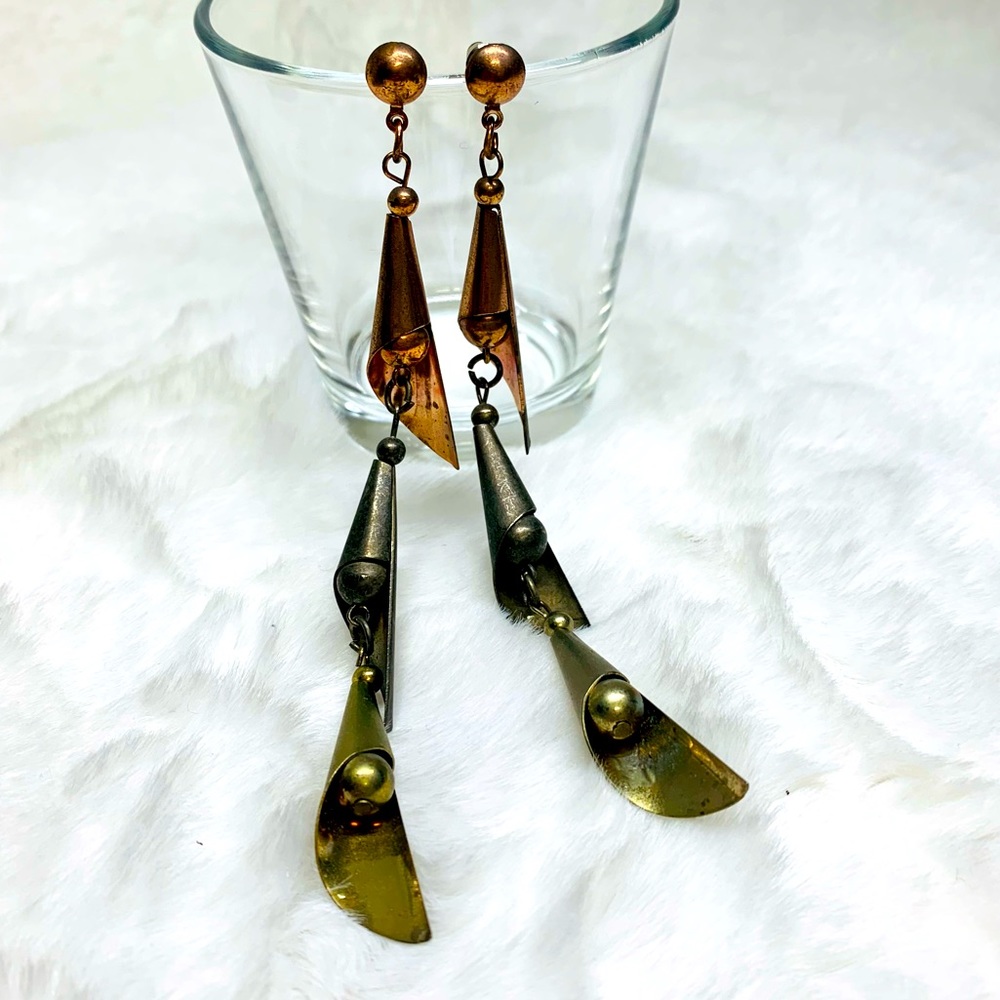 Vintage | tri-tone metal dangle earring studs
